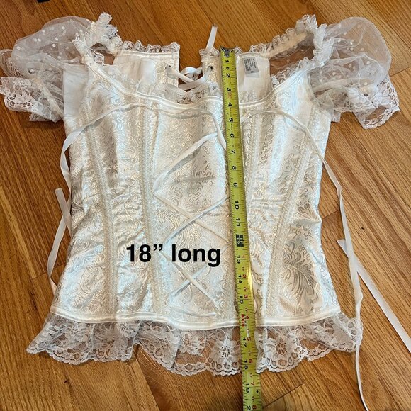 White Brocade Princess Renaissance Fair Corset Top Size M - Picture 7 of 10